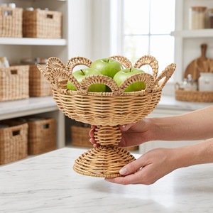 Corbeille à fruits en rotin avec poignée, forme tulipe, pour le rangement et la présentation en cuisine - Product Image 2