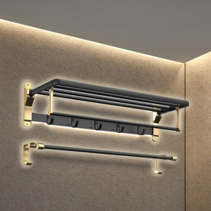 Suite de baño de oro negro montada en la pared sin taladro de 6 piezas de lujo moderno para decoración de hotel con juego de accesorios de baño - Product Image 4