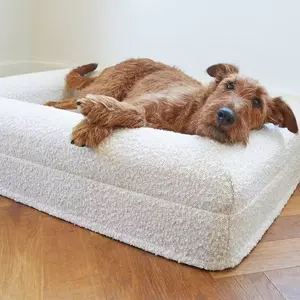 2024 venta al por mayor cama de espuma viscoelástica personalizada para mascotas extraíble lavable cama ortopédica de lujo de espuma Boucle para perros y gatos
