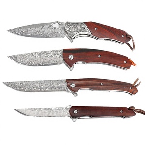 Cuchillo Plegable de Acero de Damasco de Alta Calidad con 4 Diseños y Mango de Madera, Cuchillo Utilitario y de Caza para Camping, OEM Personalizable, Caja de Regalo - Product Image 2