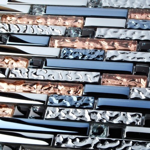 Piastrelle a Mosaico Intrecciate in Oro Rosa e Blu Cromo per Paraschizzi in <span class=keywords><strong>Vetro</strong></span> da Cucina - Product Image 4