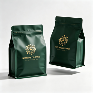 Bolsa Doypack de Café Orgánico Natural con Diseño de Hoja de Oro Verde, Grado Alimenticio, Laminada BOPP, Termosellable con Tirador - Product Image 5