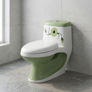 WC monobloc en céramique de designer chinois, à siphon, coloré, avec bordure dorée, à poser au sol, toilette moderne - Product Image 2