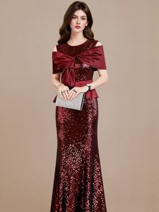 Vestido de Noche de Lentejuelas Doradas de Lujo, Elegante Vestido de Fiesta con Lazo, Diseño de Parches, Hombros Descubiertos, Estilo Sirena, Ajustado, Formal, 2026 - Product Image 5