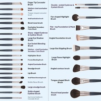 Pinceau éventail en forme de faucille pour maquillage du visage, ombrage du nez et anticernes, en poils d'animaux, avec poils de laine véritable et manche en bois, outils de beauté