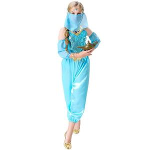 Costume de princesse Jasmine de Disney pour enfants, combinaison bleue avec voile pour spectacle de fête d'Halloween - Product Image 3
