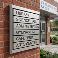 Panneau de signalisation mural modulaire en aluminium élégant pour système de panneaux à lattes, idéal pour les centres médicaux et les entrées de bureaux