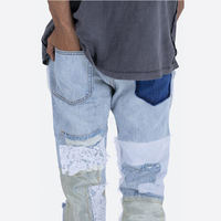Streetwear décontracté hommes Jeans Style Designer déchiré Patchwork pile Denim pantalon dentelle Patch Jeans Flare