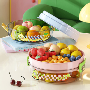 Double Layer Fruit Storage Box Round Portable With Lid For Outdoor Picnic Food Container - Product Image 4