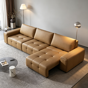 Sofá Seccional Moderno en Forma de L de Cuero Genuino con Respaldo Acolchado y Patas de Metal para Sala de Estar - Product Image 3