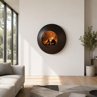 Cheminée circulaire en acier sur mesure haut de gamme, chauffage au bois à flamme réelle, décoration intérieure contemporaine murale, OEM/ODM