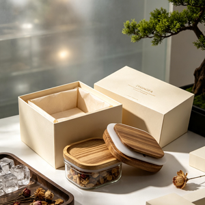 Frasco de Vidrio Alemán de Calidad Resistente al Calor para Almacenamiento de Alimentos con Tapa Redonda Cuadrada de Madera de Acacia, Recipiente Hermético para Cocina - Product Image 1