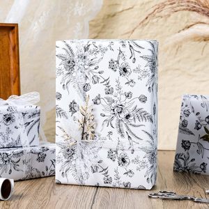 Floral Gift Wrapping <b>Paper</b> Roll 17 Inch X 16.5 Feet Black White Art <b>Paper</b> Elegant Design For Bridal Shower Wedding - Product Image 2