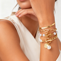 Ensemble de bracelets et joncs de vacances en acier inoxydable et alliage de fer, bijoux fantaisie avec coquillages, étoiles de mer, perles, chaîne cubaine et chaîne serpent