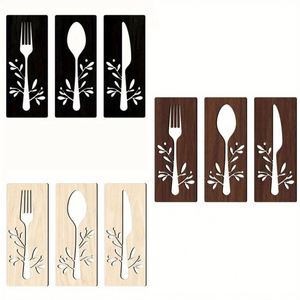 Factory Creative Wooden Kitchen Wall Art Set, Fork Spoon Knife Design, Rustic <b>Black</b> & White 3-Piece of Se for Dining Room Decor - Product Image 4