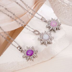 Collar 18K Gold Plated Stainless Steel Tarnish Free <b>Chain</b> Colorful Opal Zircon Sun Pendent Necklace for Women's Jewelry Girls - Product Image 4
