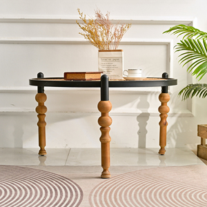 High Quality Accent Farmhouse <b>Round</b> Wood Carved <b>Coffee</b> <b>Table</b> with 3 Legs for Living Room - Product Image 2