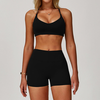 Ensemble de vêtements de Sport de haute qualité pour femmes soutien-gorge de Yoga à sangle réglable et short de Compression extensible taille haute ensemble 2 pièces ensemble de Yoga