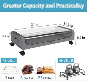 Durable <b>Space</b>-<b>Saving</b> Rolling Under Bed <b>Storage</b> for <b>Shoes</b> Under Bed <b>Shoe</b> <b>Storage</b> Organizer with Wheels - Product Image 2