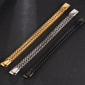 Pulsera de Acero de Titanio Estilo Europeo Americano, Cadena Cuadrada de Doble Hilera, Dorada, Plateada, Negra, Geométrica, Regalo de Moda para Hombre CE603 - Product Image 1