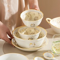 Ensemble de vaisselle en céramique tendance 2026 motif chat de dessin animé : Adorable design chat citron avec bols à poignée, assiettes creuses et plats de cuisson pour la maison et les enfants