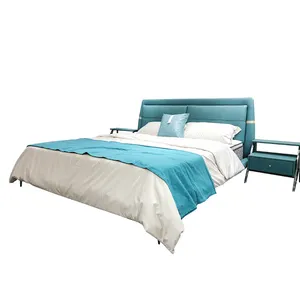 现代卧室家具套装特大床现代豪华床架双层软垫软床