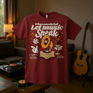 T-shirt Let Music Speak, maglietta promozionale con grafica color marrone - Product Image 3