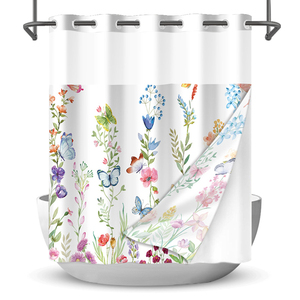 Tenda Doccia Senza Ganci con Motivo Floreale Occidentale 3D, Tenda da Bagno con Fodera a Incastro - Product Image 1