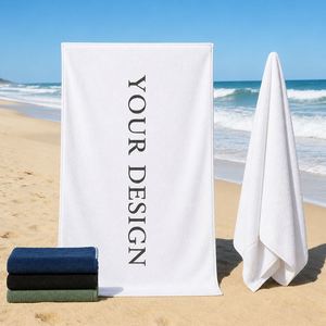 Serviette de plage en tissu éponge blanc, design personnalisé, vente en gros - Product Image 1
