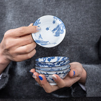 Service à thé Kung Fu en porcelaine bleue et blanche émaillée Harmony, bol à thé, tasse, vente en gros
