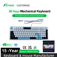 Clavier de jeu mécanique filaire OEM ODM d'usine, 98 touches, USB, personnalisé, rétroéclairé LED, avec bouton rotatif