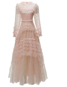 <span class=keywords><strong>Abito</strong></span> Lungo da Cerimonia XXXXL per Donna, Vestito da Sera con Paillettes <span class=keywords><strong>Rosa</strong></span> e Rosse, <span class=keywords><strong>Motivi</strong></span> Floreali in Pizzo, Chiusura a Zip e Volant - Product Image 2