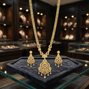 Wholesale 14K 18K 24K Micro Gold Fashion <b>Long</b> <b>Necklaces</b>, Traditional <b>Long</b> Jewelry Set, Micro Gold Floral Design <b>Long</b> Jewelry Set - Product Image 6