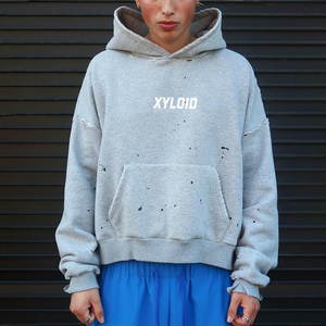 Distressed Splashed Ink Cotton 500 Gsm <b>600gsm</b> Unisex Cropped Oversized Hoodies Custom Heavyweight <b>Hoodie</b> Manufacturer Wholesale - Product Image 1