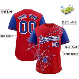 Maillot de baseball personnalisé unisexe pour adulte, nom et numéro personnalisés, sublimé, évacuant l'humidité, nom de l'équipe 00, design toile d'araignée rouge et bleu - Product Image 2