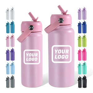 Gepersonaliseerde logo 18oz 32oz RVS fles vacuümfles geïsoleerde waterfles grote thermosfles met gekleurde handgreep deksel rubberen bodem - Product Image 2