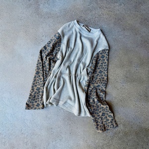 <b>Patchwork</b> Leopard Design Waffle Knit Long Sleeve High Quality Street Wear Custom Cotton Slim Waffle Thermal Long Sleeve <b>Shirt</b> - Product Image 2