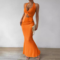 Femmes été élégant Double transfrontalier mouton corne Torsion avant suspendu cou haut court paillettes queue de poisson jupe MIDI naturel