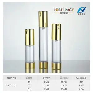 Bottiglia pompa airless da 15ml da 20ml da 30ml per riutilizzo lozione airless oro bianco argento emulsione per gli occhi bottiglia per cosmetici