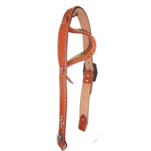 Cabestro Ecuestre Occidental de Estilo Rústico con una Orejera, Hecho a Mano en Cuero Vacuno Americano, Brida de Vaquero con Conchos, para Montar a Caballo - Product Image 2