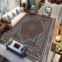 Tapis Bohème Floral Transfrontalier Style Américain Vintage Lavable en Machine Pliable Anti-taches Antidérapant pour Salon