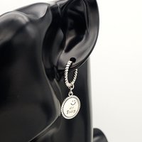 Boucles d'oreilles pendantes en argent style coréen, motif visage souriant, en argent S925, pour femme, avec traitement oxydé