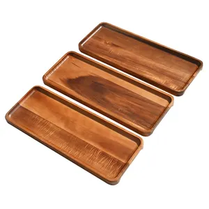 Custom Luxe Acacia Hout Groot Dienblad Serveren Houten Snack Koffie Voedsel Schotel Charcuterie Boards Set Van 3