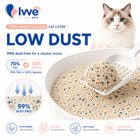 Litière pour chat OEM d'usine, tofu et manioc mélangés, faible teneur en poussière, agglomération rapide, jetable dans les toilettes, à base végétale