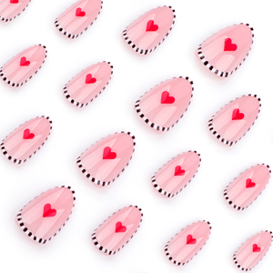24 Uds. Corazón de amor corto a <span class=keywords><strong>rayas</strong></span> en blanco y negro, punta de <span class=keywords><strong>uñas</strong></span> para el Día de San Valentín, arte corto de almendra, prensa acrílica en las <span class=keywords><strong>uñas</strong></span> 3631 - Product Image 5