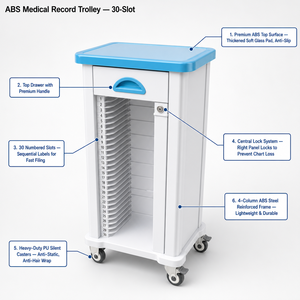 Großhandel <span class=keywords><strong>Mayland</strong></span> ABS-Kunststoff Medizinischer Aktenwagen 30 Fächer Räder 200 lb Tragfähigkeit 2 Jahre Garantie Krankenhaus Krankenhäuser - Product Image 3