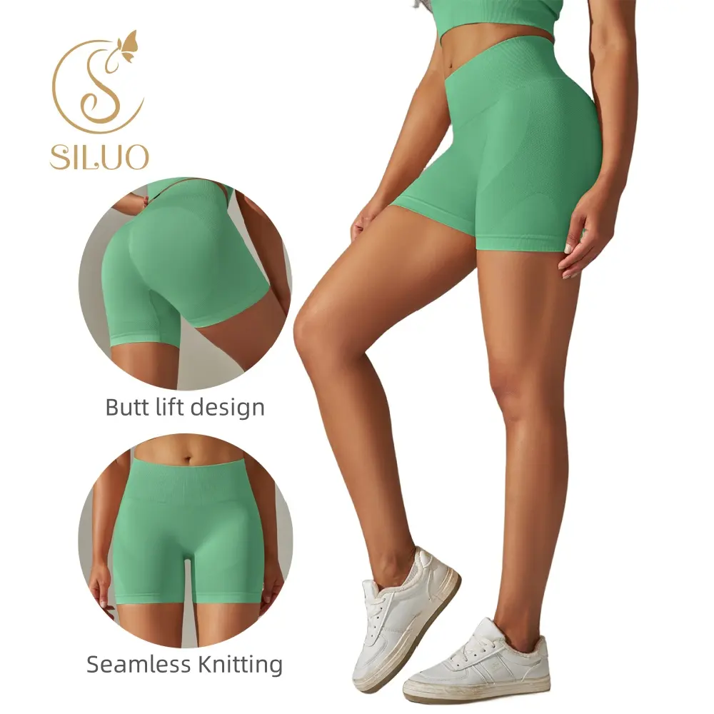 Meilleur leggings avec logo personnalisé sans couture pour femmes Shorts de sport et de fitness Feminino Butt Lift Tummy Control Short solide de yoga pour femmes