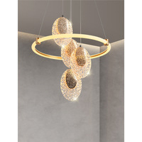 Lustre en cristal créatif minimaliste moderne, éclairage LED doré à trois couleurs, intensité réglable, hauteur ajustable, pour salon et salle à manger