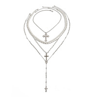 Collar de Cadenas Chapadas en Oro con Perlas de Imitación en Capas, Directo de Fábrica, Joyería de Moda para Hombres y Mujeres, Regalo para Fiestas y Días Festivos