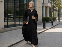Vêtement islamique YSYL en polyester avec broderie motif blé, col en V, manches chauve-souris, et hijab assorti pour le quotidien et la prière